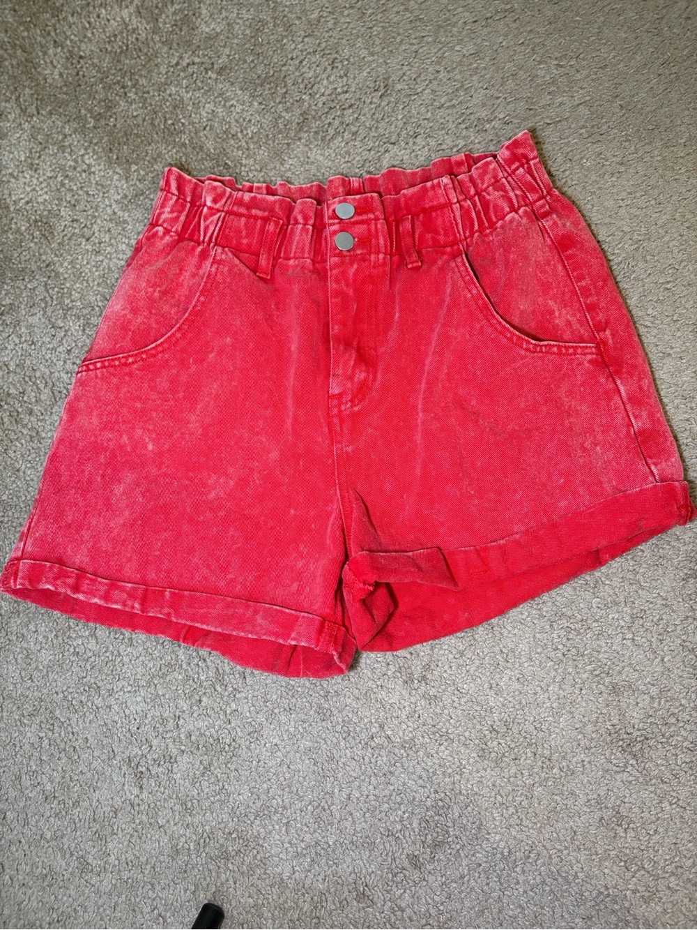 Pink Lily High-Waist Paperbag Shorts - Red